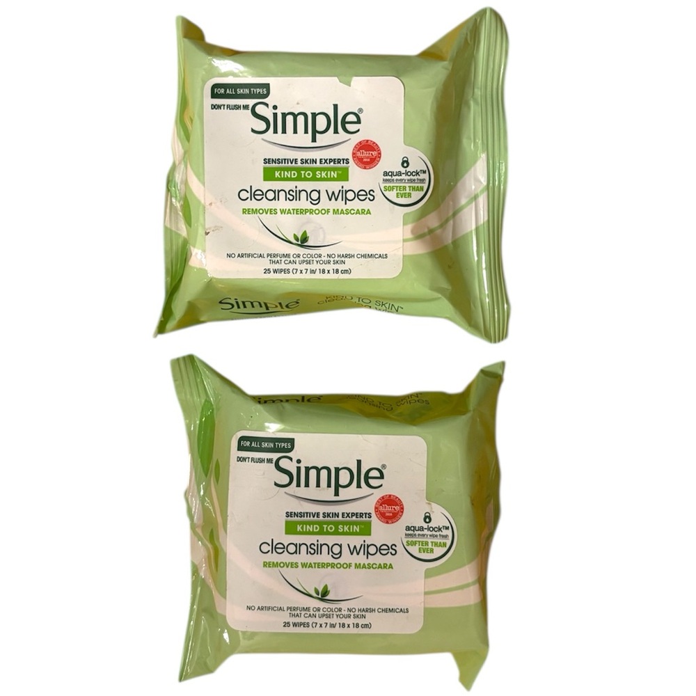 Simple Kind to Skin Cleansing Wipes, 2 packs of 25 wipes